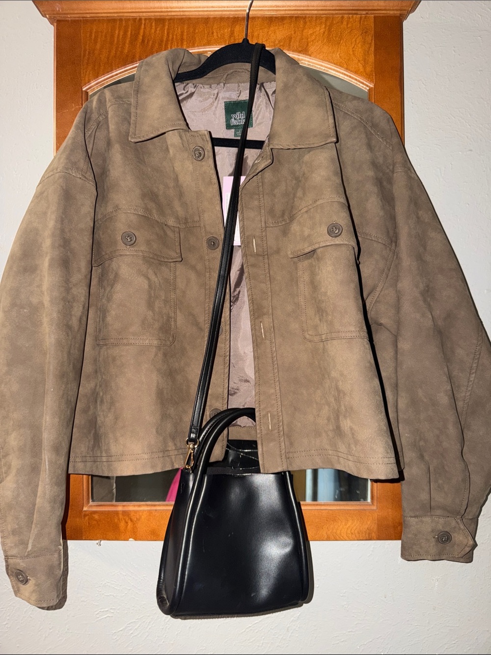 wild fable Taupe Suede-Look Trench Jacket with purse NEW W TAGS